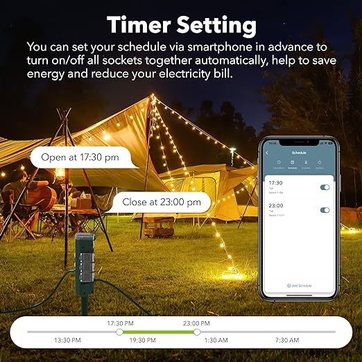 HBN Outdoor Smart Plug Waterproof with 6 Outlets,WiFi Power Stake Timer 6Ft Cord,Outdoor Outlet Timer for Halloween/Christmas Lights,Compatible with Alexa & Google Assistant, Voice Control,ETL Listed