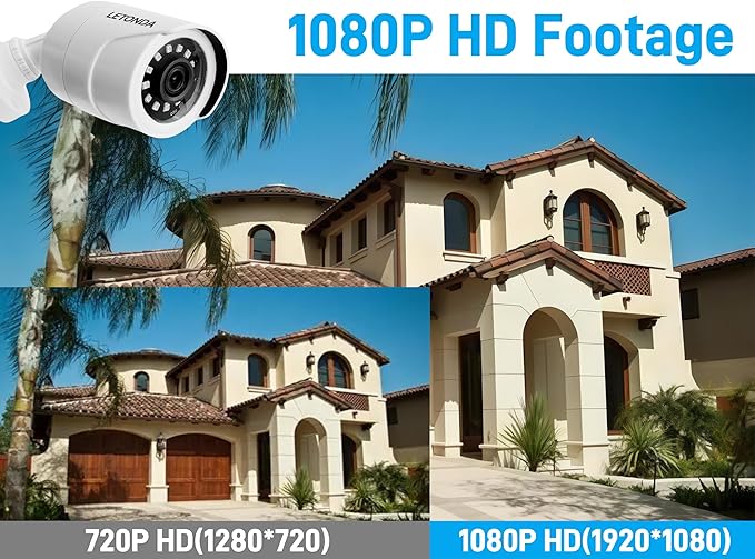 1080p Security Camera 4-in-1 CCTV Bullet Wired Cam Supports AHD/TVI/CVI/CVBS IR - Cut Filter Switch Indoor/Outdoor Analog Surveillance Video Add - on Camera, 100 - Foot Clear Night Vision (1)