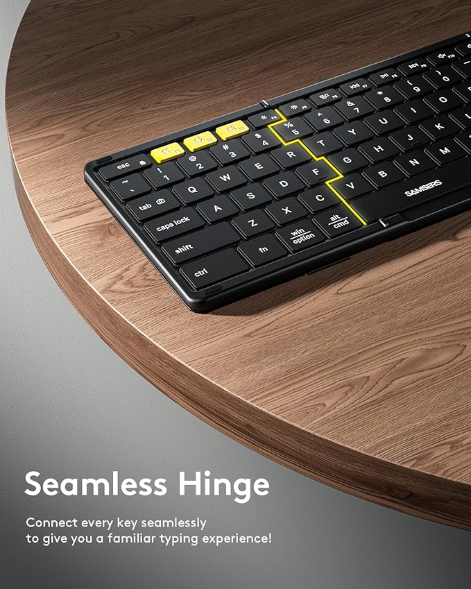 Samsers Foldable Bluetooth Keyboard with Touchpad, Full-Size Wireless Folding Keyboards with Backlight, Portable Travel for iOS Android Windows Mac OS, Support 3 Device(BT5.1 x 3), Black