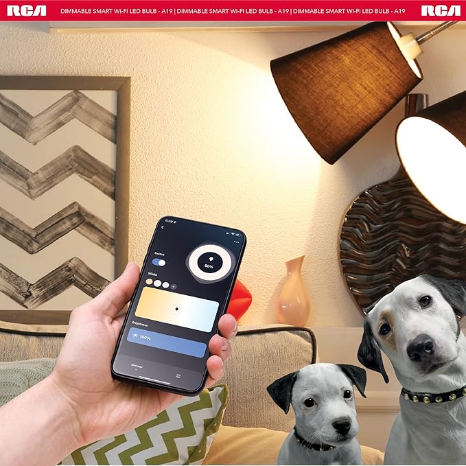 RCA Smart Light Bulbs, WiFi LED Light Bulb, Dimmable LED Lights, Dimmable 800 Lumens 10W (60W EQ A19), Compatible with Alexa and Google, Control from Anywhere with Smartphone, 2700K Soft White, 1-PK