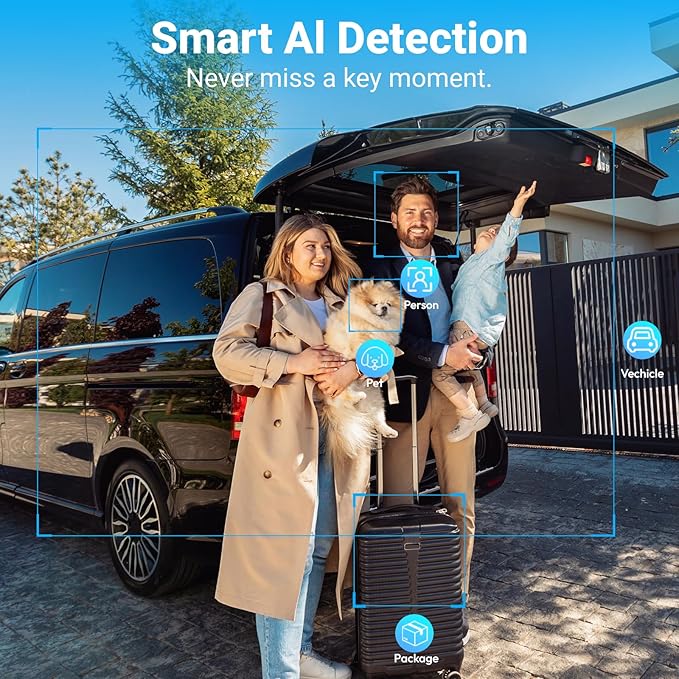 Rraycom 2.5K Solar Security Cameras Wireless Outdoor, 2.4/5Ghz WiFi Battery Solar Powered Security Camera System,Forever Power,Color Night Vision,AI Detection, 2 Way Audio,Spotlight,No Monthly Fee