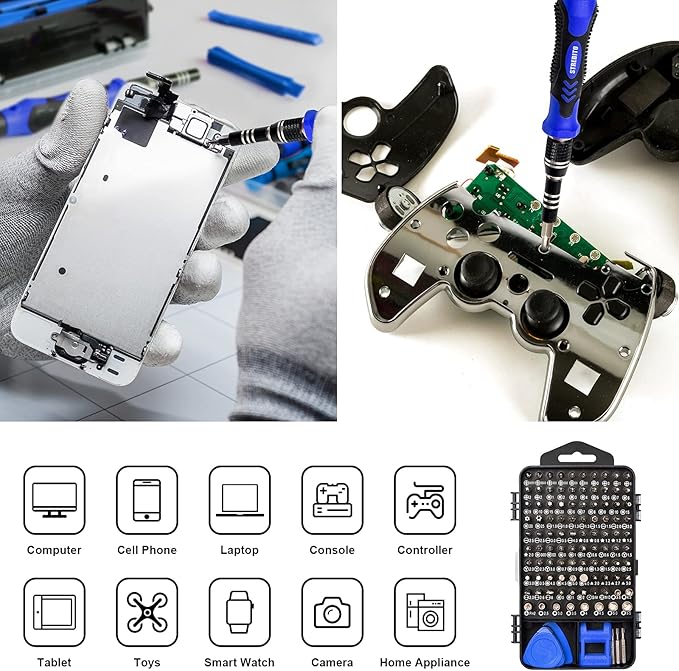 STREBITO Precision Magnetic Screwdriver Set 124-Piece Electronics Tool Kit with 101 Bits, for Computer, Laptop, Cell Phone, PC, MacBook, iPhone, PS4, PS5, Xbox Repair