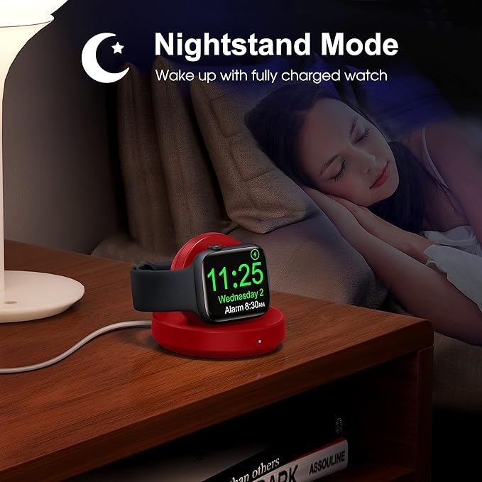 Portable Magnetic Charging Dock for Apple Watch, Wireless Fast Watch Charger Stand with Charging Cable, Support Nightstand Mode, Compatible with Apple Watch 10 9 8 7 SE 6 5 4 3 2/Ultra 2-Red