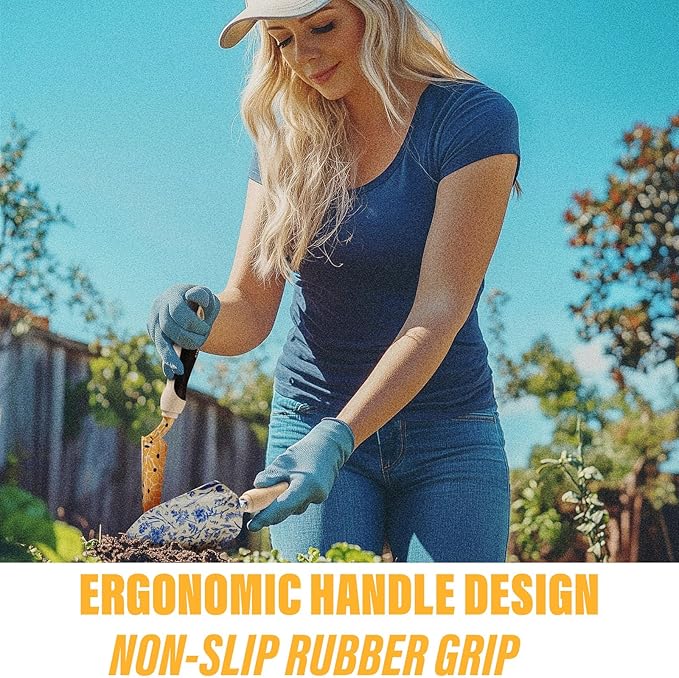 Gardening Tool Set of 5 Heavy Duty Aluminum Garden Tools with Non-Slip Rubber Grip, Fashion Garden Bag, Durable Hand Tools for Garden, Weeding, Gardening Gifts for Women,Men - Daisy