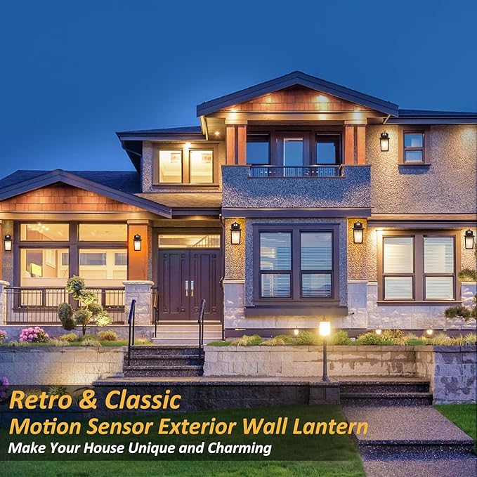 Oil Rubbed Bronze Motion Sensor Outdoor Lights - Dusk to Dawn Outdoor Lighting, Brown Exterior Garage Light Fixture, Waterproof Porch Light Coach Outside Wall Mount for House, Front Door, Anti-Rust