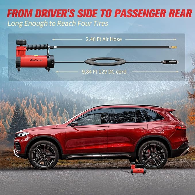 AVID POWER 12V DC Tire Inflator Portable Air Compressor, Compact Air Pump w/Copper Motor, Easy Operation 12V Tire Pump w/Carrying Case & 3 Adapters