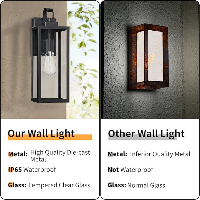 Pia Ricco Large Size Outdoor Wall Lights, 18 Inch Oversized Matte Black Exterior Light Fixture with Clear Glass, Waterproof Front Porch Lighting, Modern Sconces Lantern for House, Garage, ETL Listed