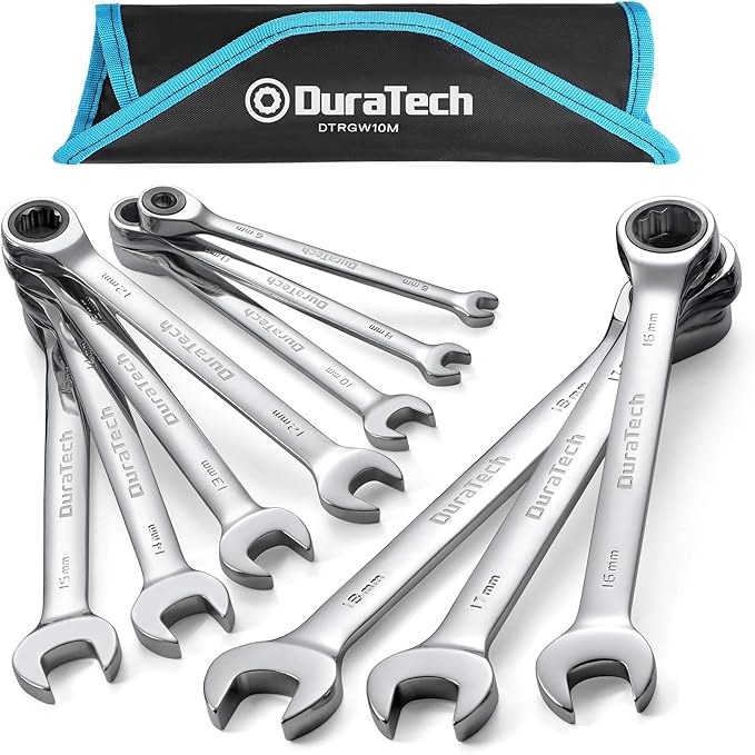 DURATECH Ratcheting Wrench Set, Combination Wrench Set, Metric, 10-piece, 6-18mm, CR-V Steel, with Pouch