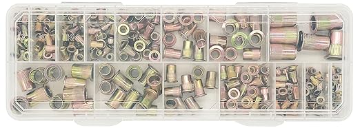 Metric and SAE Rivet nut Combination Kits of ZIOJOVK 15 Size (256 Pieces) m3 m4 m5 m6 m8 m10 m12#6-32#8-32#10-32#10-24 1/4"-20 5/16"-18 3/8"-16 1/2"-13UNC Flat Head Galvanized nut kit