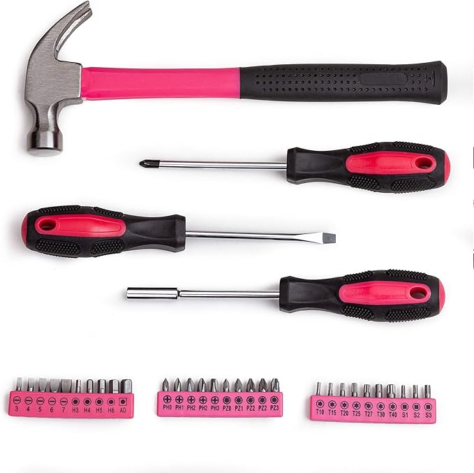 Cartman 148Piece Tool Set General Household Hand Tool Kit with Plastic Toolbox Storage Case Pink