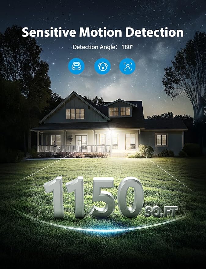 Onforu 32W 2 Head Motion Sensor Outdoor Lights, 3200LM 6500K LED Security Light, Dusk to Dawn, Motion Detector Light for Outside, IP65 Waterproof Flood Lights for Garage, Yard(Black)