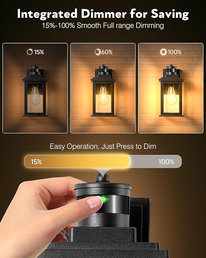 VIANIS Motion Sensor Outdoor Light, 2 Packs Exterior Lights for House, Black Waterproof Dusk to Dawn Outside Porch Lights Lantern for Garage Patio Doorway,Distance Adjustable(Hardwired, not Solar)