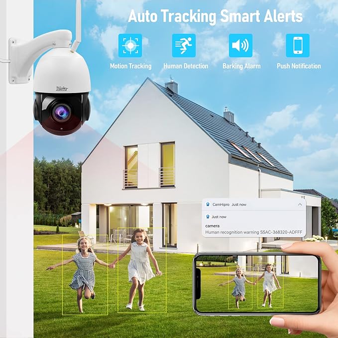 PTZ Camera Outdoor,5MP 20X Optical Zoom WiFi IP Camera with 360° Rotate and 1000ft View Distance/Human Detection & Auto Tracking/Two Way Audio/IP66 Waterproof/Night Vision