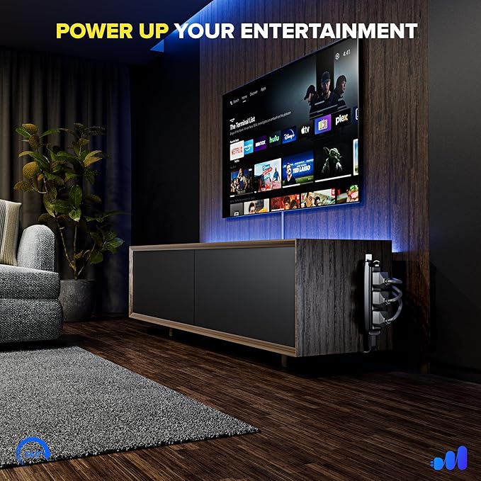 Maximm 360 Degree Rotating Flat Extension Cord 25 Ft Multi 3 Outlet Power Cord with Loop, Grounded 16 AWG UL Certified, Black