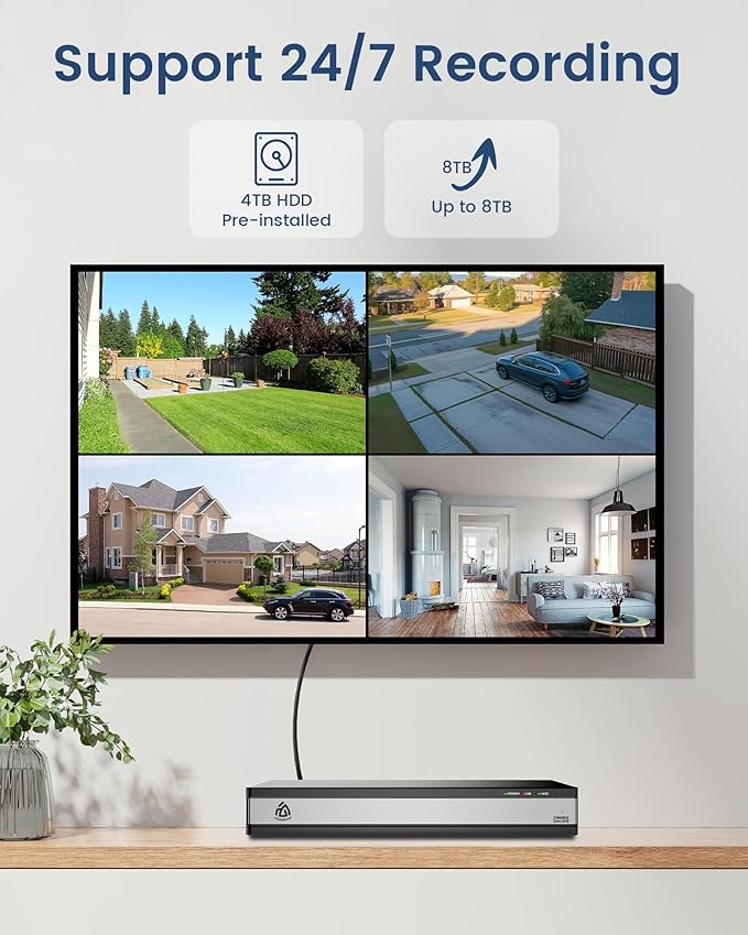 5MP 16CH Home Security Camera System, 10Pack Wired PoE IP Cameras Outdoor with Person/Vehicle Detection, 4K 16CH NVR with 4TB HDD, Spotlight Siren, 24/7 Recording