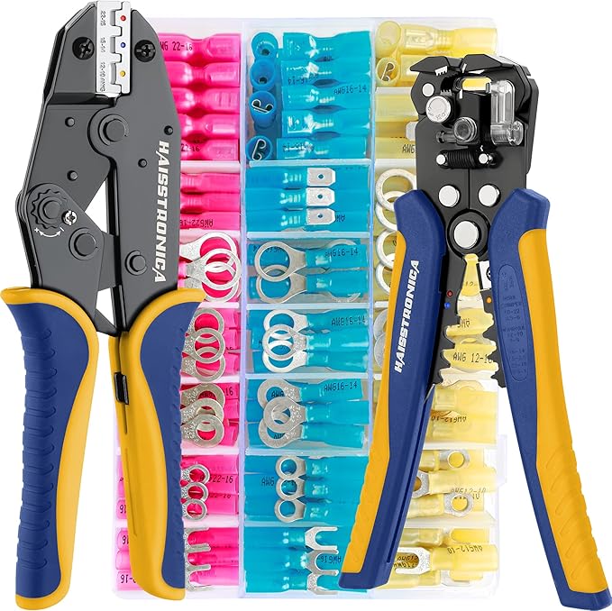 haisstronica Crimping Tool for Heat Shrink Connectors Set with 280PCS AWG 22-10 Marine Grade Heat Shrink Wire Connectors and Wire Stripper