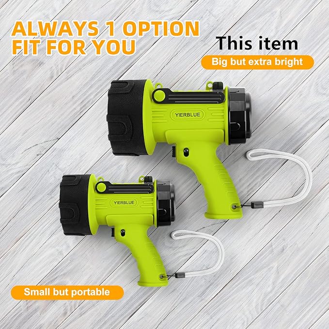 YIERBLUE Rechargeable Spotlight Flashlight with Super High High Lumen LED, IP67 Waterproof Long Running Spot Light searchlight, Impact Resistant Handheld Spotlight with Foldable Stand and Red Lens