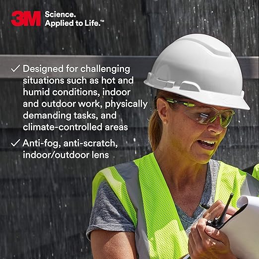 3M Safety Glasses, Solus 1000, S1207SGAF, ANSI Z87, Scotchgard Anti-Fog Lens, Green/Black Frame, Indoor/Outdoor Gray Lens, Padded Temple, Soft Nosebridge, UV Protection, Premium Eye Protection