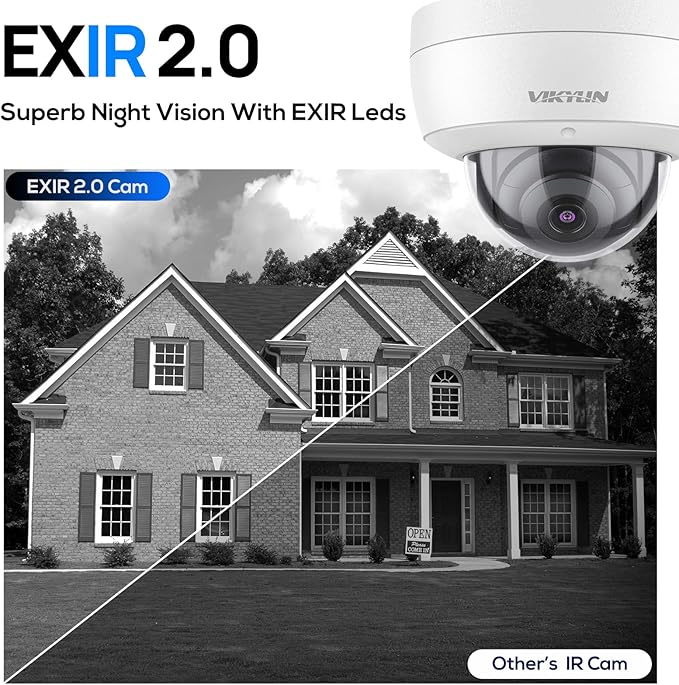 VIKYLIN 4K 8MP PoE IP Dome Camera Outdoor/Indoor,4K PoE Vandal Dome Security Camera with Human Vehicle Detection,2.8mm Lens,98ft Night Vision,Built-in Mic,IK10/IP67,Blue Iris,NDAA Compliant (Not PTZ)