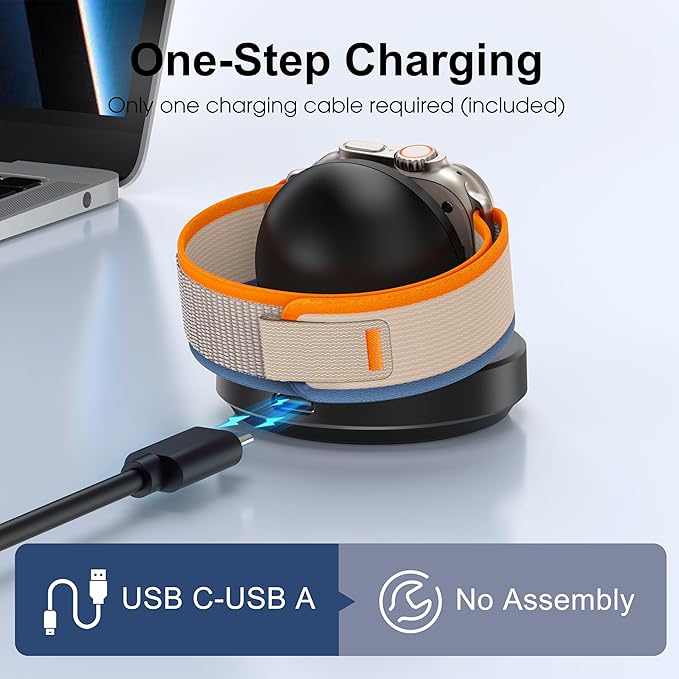 Portable Magnetic Charging Dock for Apple Watch, Wireless Fast Watch Charger Stand with Charging Cable, Support Nightstand Mode, Compatible with Apple Watch 10 9 8 7 SE 6 5 4 3 2/Ultra 2-Black