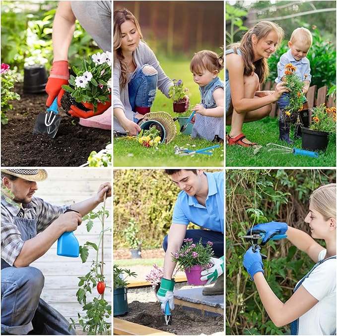 Gardening Tools Set, 10PCS Stainless Steel Gardening Planting Tools Gift Kit with Carrying Case, Trowel Rake Weeder Pruner Shears Sprayer Gardening Set