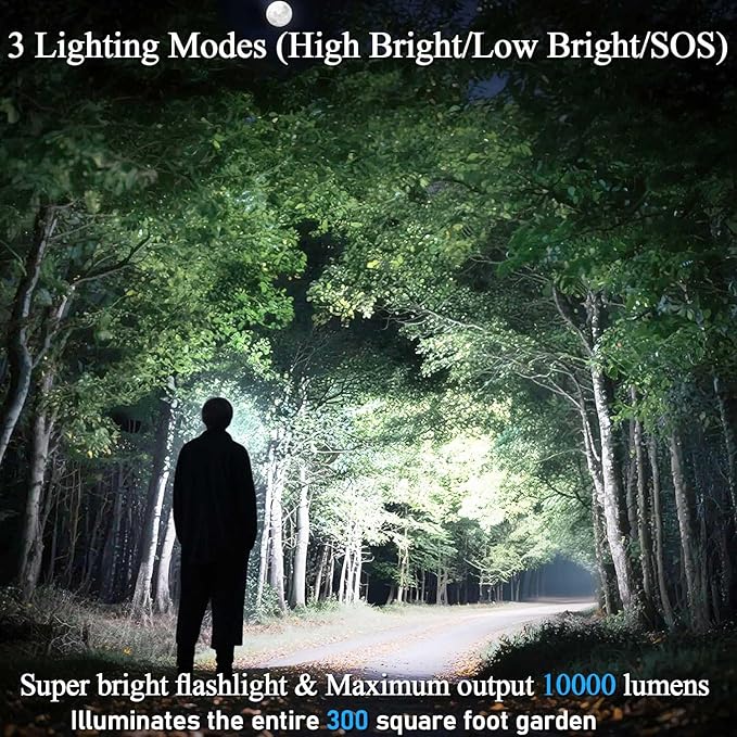 Rechargeable Flashlights High Lumens - 10000 LM, 5000mAh Battery with LCD Display, 3 Modes, Zoomable & IP67 Waterproof - for Camping, Dog Walking, Emergencies
