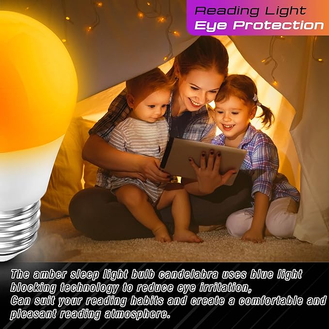 Amber Sleep Light Bulb, Blue Light Blocking, 1800K Warm Light Bulb 25-40W Equivalent, 3W Mood Soothing Night Light, E26 Dim Light Bulbs for Healthy Sleep Therapy, Bedroom, Nursery, Non-Dimmable, 2pack