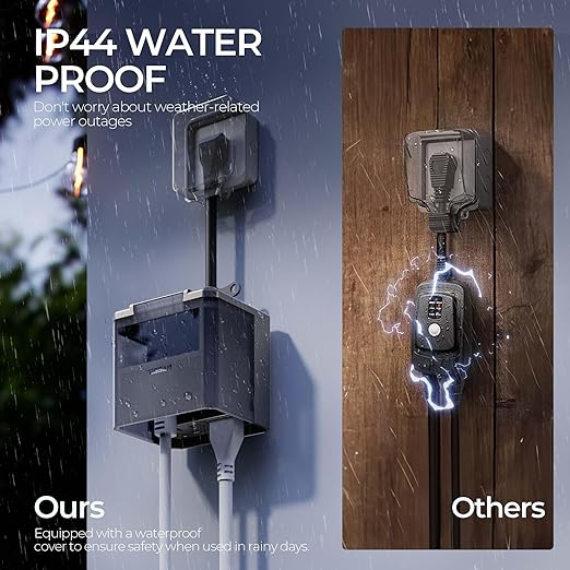 Outdoor Light Timer with Remote, TESSAN Timer Plug with 4 Outlets 100ft, Dusk to Down Countdown Sensor with Weatherproof Cover for Home, Garden