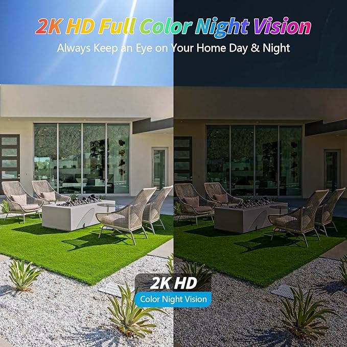 4G LTE Cellular Solar Security Camera, No WiFi Solar Powered Security Camera Outdoor, 360° Live View, 2K Color Night Vision, PIR Motion Detection, 2 Way Talk, Built in SIM Card