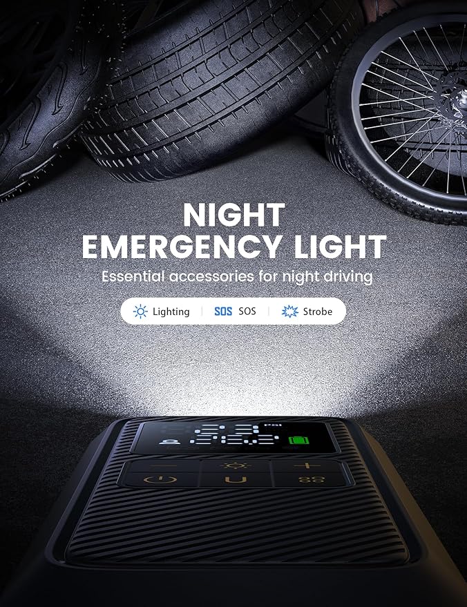 Tire Inflator Portable Air Compressor - Lamicall [5X Faster] [150 PSI] [Rechargeable] Car Air Pump, Digital Display Pressure Gauge, LED Light, Cordless Pump for Car, Bike, Motorcycle, Ball