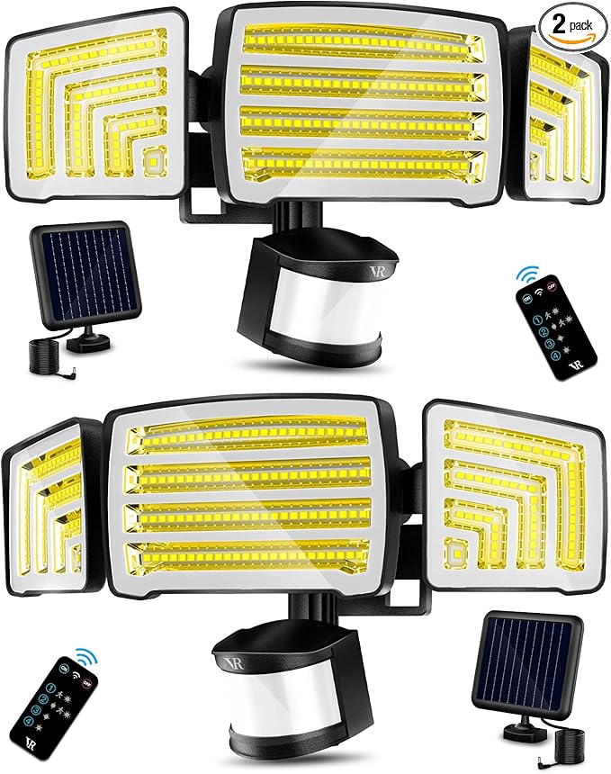 Solar Motion Sensor Flood Lights Outdoor - 4000LM 4 Lighting Modes, 72FT Sensing Distance, Split 3000mAh Solar Panel, IP65 Security Lights with Remote for Porch Yard Patio Garage 2Pack
