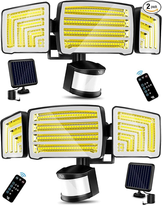 Solar Motion Sensor Flood Lights Outdoor - 4000LM 4 Lighting Modes, 72FT Sensing Distance, Split 3000mAh Solar Panel, IP65 Security Lights with Remote for Porch Yard Patio Garage 2Pack