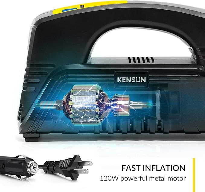 Kensun AC/DC Digital Tire Inflator for Car 12V DC and Home 110V AC Rapid Performance Portable Air Compressor Pump for Car, Bicycle, Motorcycle, Basketball and Others