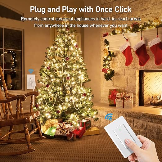 Thinkbee Remote Control Outlet Plug, 15A /1500W 600ft RF Range Wireless Light Switch Kit, Expandable Remote Outlet Switch for Lamp Fan Household Appliances, 80-275V with Anti-Surge 4000V