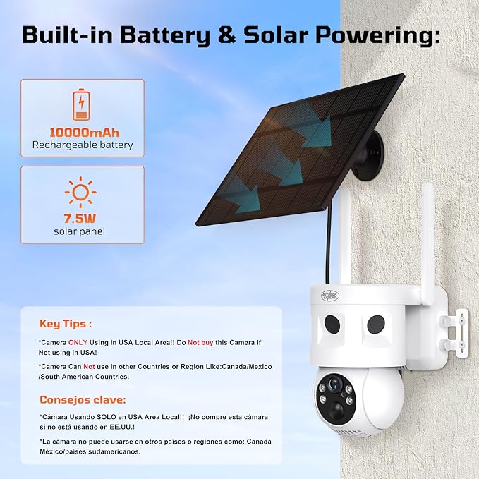4G LTE Cellular Security Camera 180°Automatic Intrusion Detection and 360°Panoramic View Home and Outdoor Security Camera with Solar Panel, 2K Video with no-Glow Illumination at Night