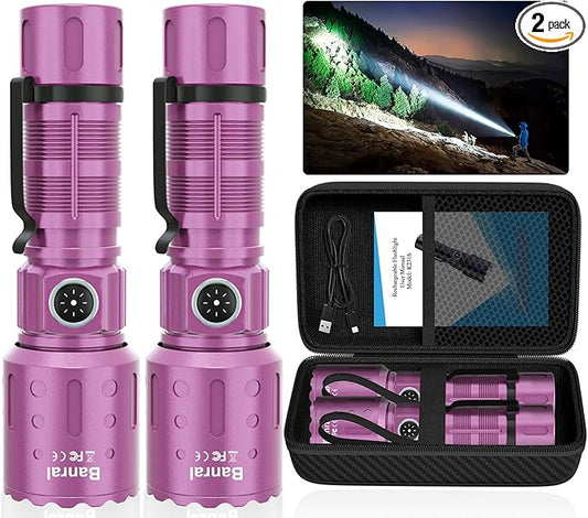 Flashlights High Lumens Rechargeable, Super Bright Long Range Small Powerful Flashlight, 6 Modes LED Tactical Pocket Waterproof Flash Light for Home Emergency (2, Purple)