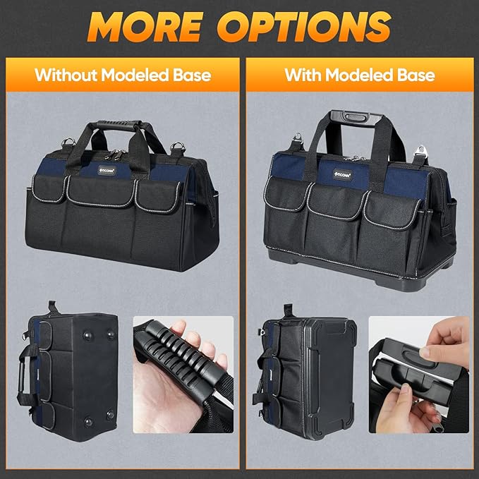 TICONN Heavy Duty Tool Bag with Multi-Pockets, Portable Tool Box Organizer Storage Bag, with Adjustable Shoulder Strap and Ergonomic Handle (Blue, 16" Molded Base)