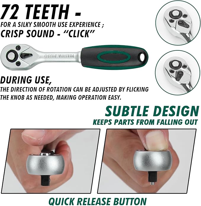 CARTMAN 180-Piece Socket Wrench Auto Repair Tool Combination Package Mixed Tool Set Hand Tool Kit with Plastic Toolbox Storage Case Green
