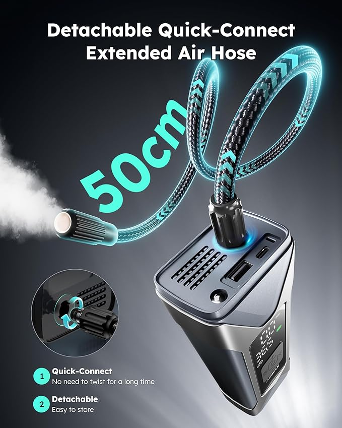 T10 Tire Inflator Portable Air Compressor - 160 PSI Portable Tire Pump with 7500mAh Battery - Cordless Air Pump with Pressure Gauge and Auto Shut-Off Function for Car, Motorcycle, Bike, Ball