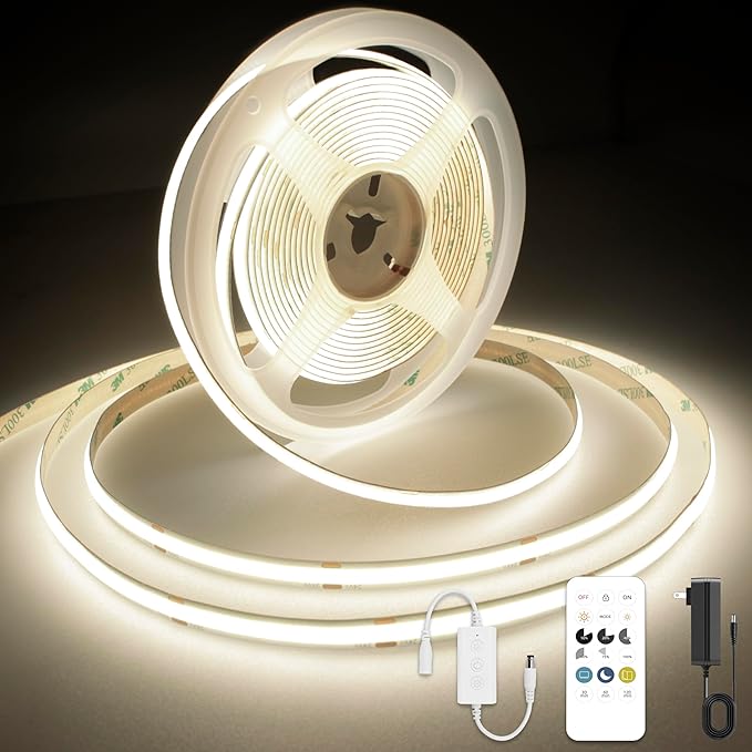 COB LED Strip Light with Remote, Dimmable 24.6FT/7.5M Flexible High Density LED Light,4000K Natural White 2400LEDs Super Bright LED Light Strip CRI 90+ for Bedroom,Kitchen,DIY Home Decoration