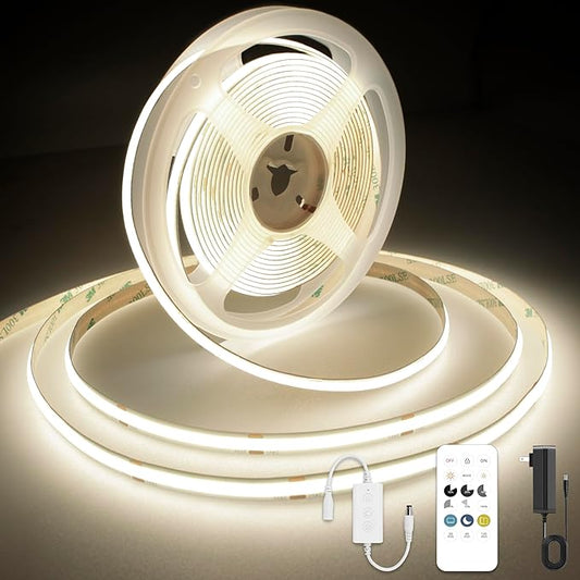 COB LED Strip Light with Remote, Dimmable 24.6FT/7.5M Flexible High Density LED Light,4000K Natural White 2400LEDs Super Bright LED Light Strip CRI 90+ for Bedroom,Kitchen,DIY Home Decoration