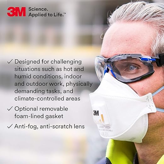 3M Safety Glasses, Solus 1000 Series, ANSI Z87, Scotchgard Anti-Fog, Clear Lens, Blue/Black Frame, Removable Foam Gasket and Strap