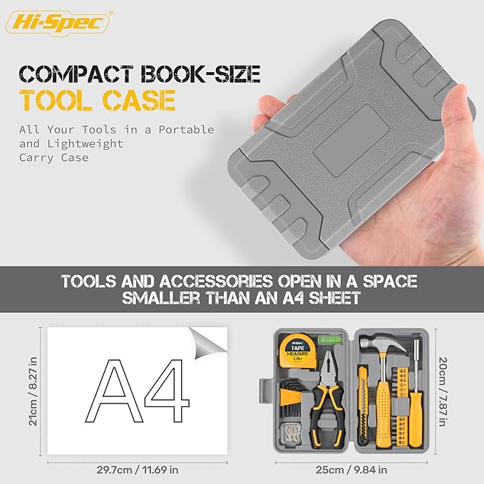 Hi-Spec 25pc Small Compact Hand Mini Tool Kit Set for Home and Office DIY. Household Basic Repairs in a Portable Toolbox Case