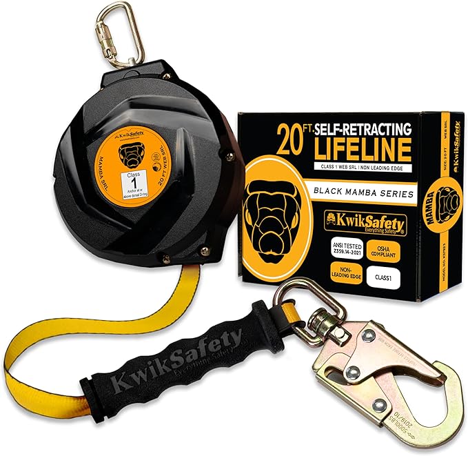 KwikSafety - Charlotte, NC - Mamba 20’ Self Retracting Lifeline [Carbonate Lightweight Housing] Class 1 Web SRL ANSI OSHA Retractable Fall Arrest Protection Roofing Construction Gear