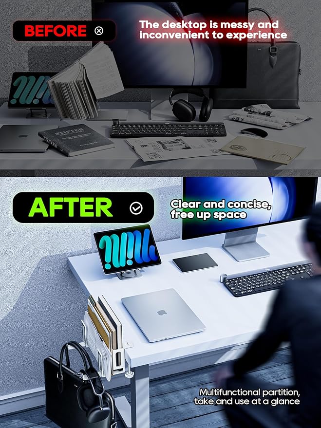 NODOCA 2-Slot Laptop Storage for Desk, Vertical Laptop Stand, MacBook Vertical Stand, with Headphone Holder, Desk Side Storage, Laptop Storage Rack for MacBook/Surface/Samsung/HP/Dell[L, Black]