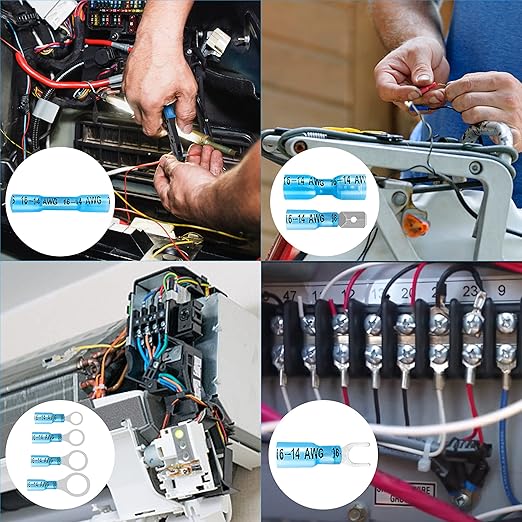 Kuject 90PCS Heat Shrink Wire Connectors, Multipurpose Waterproof Electrical Wire Terminals kit, Insulated Crimp Connectors Ring Fork Spade Butt Splices for Automotive Marine Boat Truck