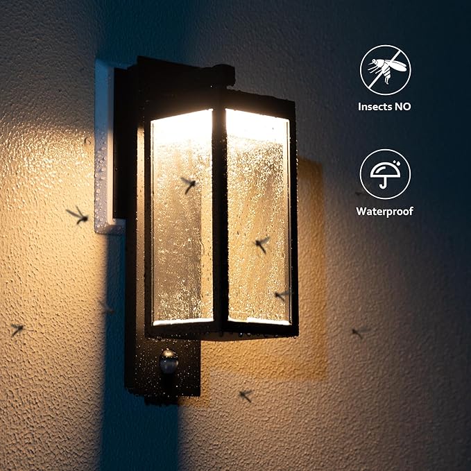 Motion Sensor Outdoor Wall Light LED Wall Sconce Black Mount Waterproof Exterior Light Fixture Aluminum Porch Lamps for Patio Entryway Doorway Fence Garage, 750LM 3000K