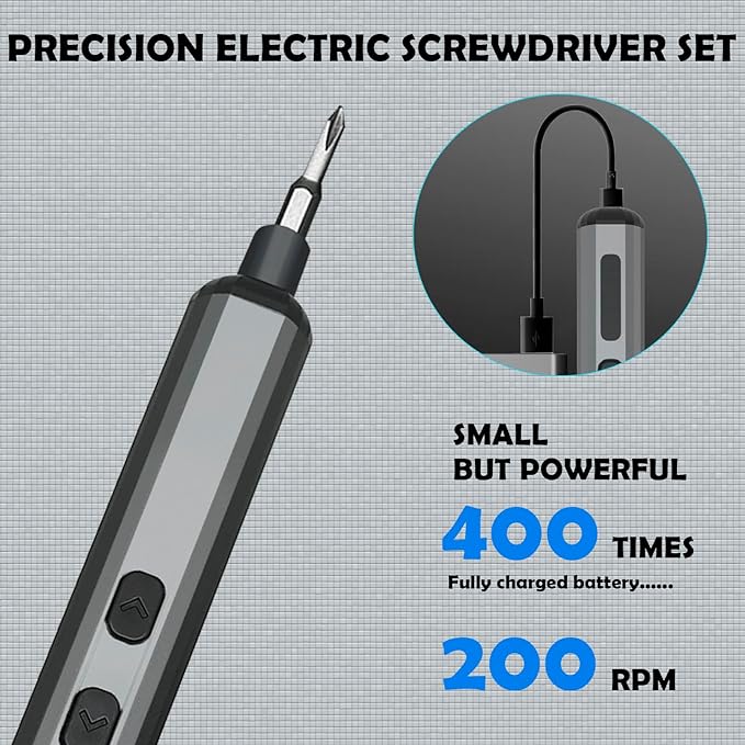 Electric portable screwdriver. 70-in-1 mini precision electric screwdriver set. Essential repair tools for home use.