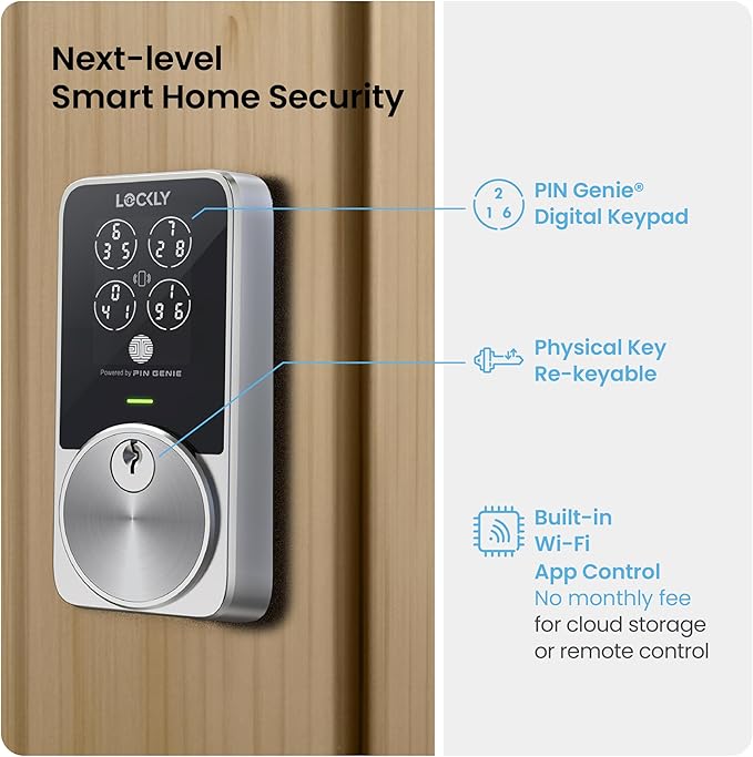 Lockly PIN Genie Pro Zeno Series Smart Lock, Keyless Entry Door Lock with Apple Home Key, Built-in Wi-Fi Keypad Deadbolt Locks for Front Door, App Remote Control, IP65 Weatherproof, Easy Installation