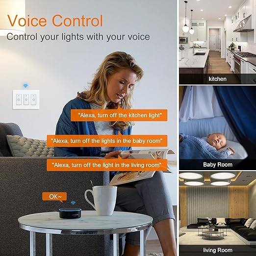 Milfra Smart Switch 3 Gang Alexa Light Switch Smart WiFi Light Switch Compatible with Alexa Google Home and IFTTT, Voice and Remote Control, No Hub Required